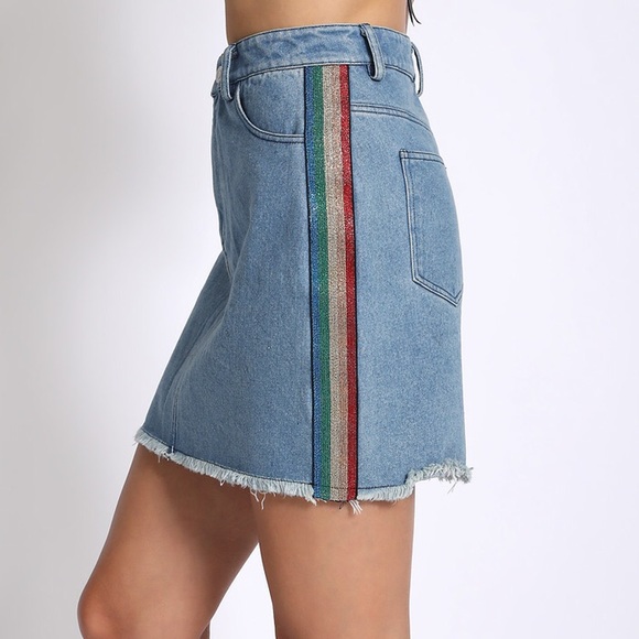 rainbow denim skirt
